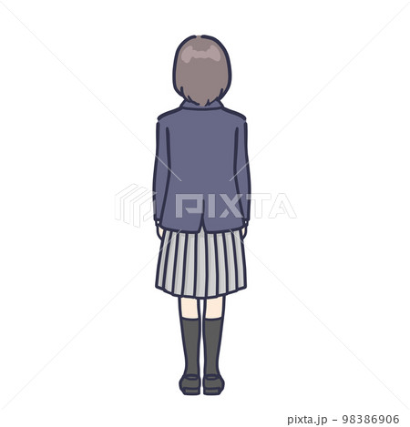 制服の女子学生後ろ姿のイラスト素材 [98386906] - PIXTA