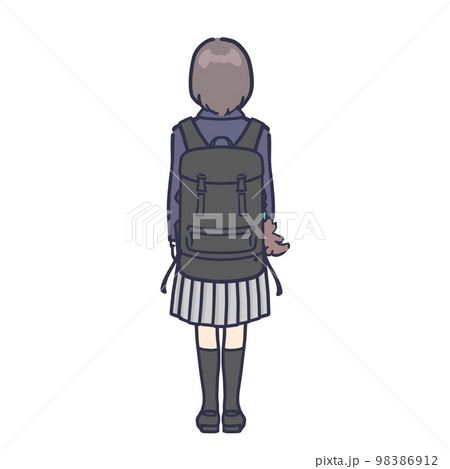 リュックを背負った制服の女子学生後ろ姿 98386912