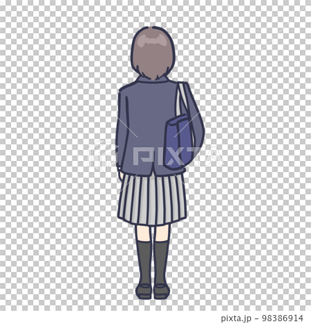 背著書包的製服女學生背影 背著書包的製服女學生背影 98386914