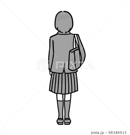 鞄を持った制服の女子学生後ろ姿　グレー 98386915