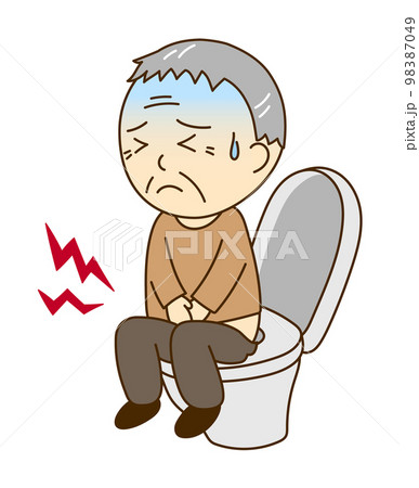 トイレで腹痛が辛そうなおじいさん 98387049