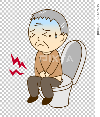 トイレで腹痛が辛そうなおじいさん 98387049