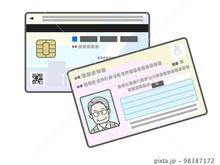 高齢の男性のマイナンバーカードのイラスト(両面) 高齢の男性のマイナンバーカードのイラスト(両面) 98387172
