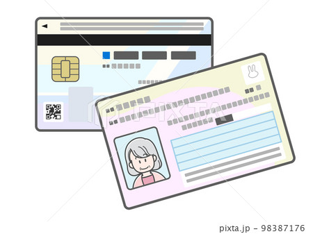 高齢の女性のマイナンバーカードのイラスト（両面） 98387176