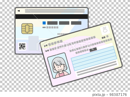 高齢の女性のマイナンバーカードのイラスト（両面） 98387176