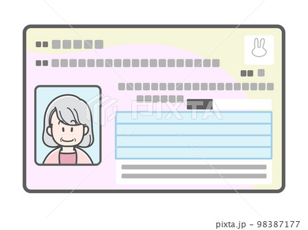 高齢の女性のマイナンバーカードのイラスト(表側) 高齢の女性のマイナンバーカードのイラスト(表側) 98387177