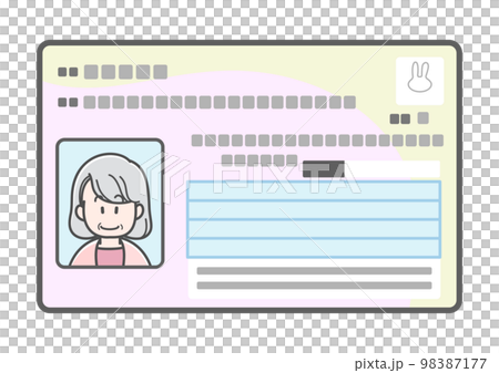 高齢の女性のマイナンバーカードのイラスト(表側) 高齢の女性のマイナンバーカードのイラスト(表側) 98387177