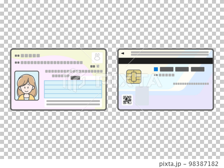 若い女性のマイナンバーカードのイラスト（両面） 98387182