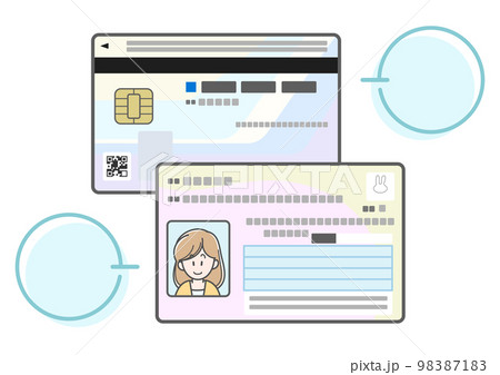 若い女性のマイナンバーカードのイラスト（両面） 98387183