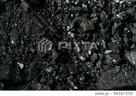 Black coal stones close-up. Solid advertising background.. 98387359