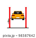 Car repair. Car lifted on auto lift. Vector 98387642