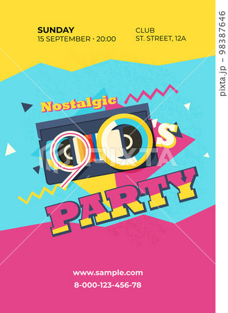 Party time The 90s style label. Vector illustration retro background 98387646