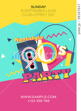 Party time The 90s style label. Vector illustration retro background Party time The 90s style label. Vector illustration retro background 98387647