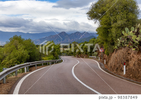 Scenic Highway, Orientale Sarda, in the mountain landscape. Scenic Highway, Orientale Sarda, in the mountain landscape. 98387849