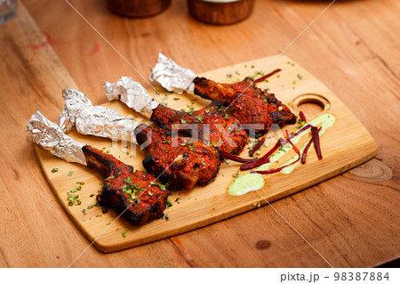 Grilled Lamb Lollipop Chops With Green Goddess Dipping Sauce Grilled Lamb Lollipop Chops With Green Goddess Dipping Sauce 98387884