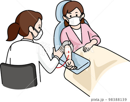 マスクをして献血をする女性 98388139