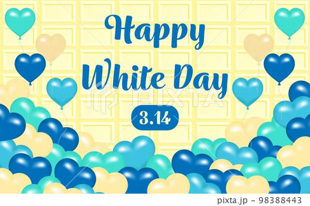 ホワイトデーのロゴ　板チョコとハートの風船　ホワイトチョコレート 98388443