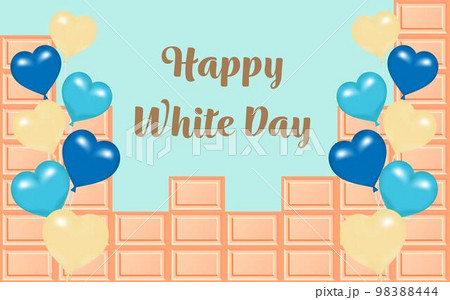 ホワイトデーのロゴ 板チョコとハートの風船 苺チョコ ホワイトデーのロゴ 板チョコとハートの風船 苺チョコ 98388444