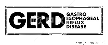 GERD - Gastroesophageal Reflux Disease acronym text stamp, medical concept background 98389030