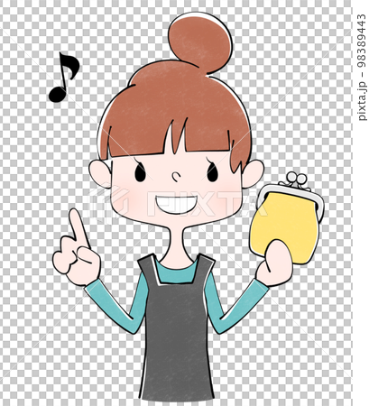 Yellow clasp wallet illustration of a housewife saving money 98389443