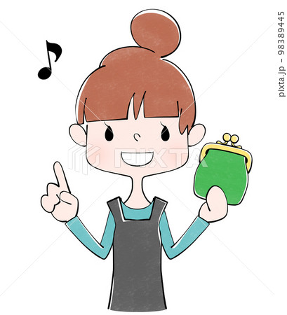 緑色のがま口財布　お金を貯める主婦のイラスト 98389445