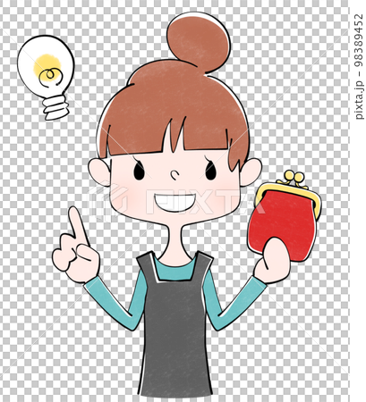 Illustration of a housewife with a red purse 98389452