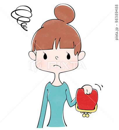 赤色のがま口財布が空っぽの女性のイラスト 赤色のがま口財布が空っぽの女性のイラスト 98389488