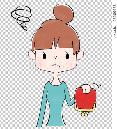 赤色のがま口財布が空っぽの女性のイラスト 赤色のがま口財布が空っぽの女性のイラスト 98389488