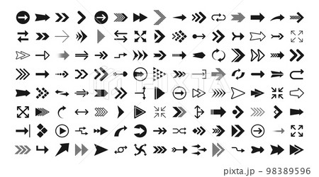Arrows big black set icons. Arrow icon. Arrows for web design, mobile apps, interface and more. Vector stock illustration. Arrows big black set icons. Arrow icon. Arrows for web design, mobile apps, interface and more. Vector stock illustration. 98389596