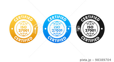 ISO 27001 Certified badge, icon. Certification stamp. Flat design vector illustration. 98389704