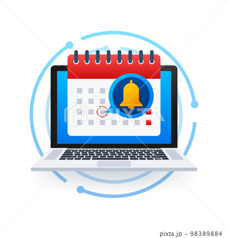 Enable reminder notification on laptop screen. Email notification. Message alert. Vector stock illustration. Enable reminder notification on laptop screen. Email notification. Message alert. Vector stock illustration. 98389884