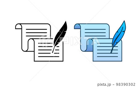 Document and feather pen. Old writing. Vector stock illustration. Document and feather pen. Old writing. Vector stock illustration. 98390302