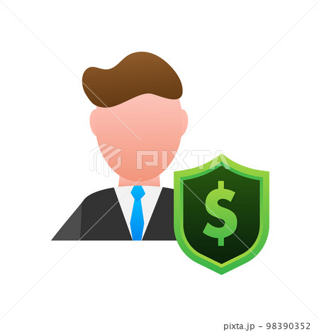 Beneficiary sign, Man and shield. Vector stock illustration. 98390352