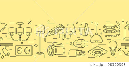 Seamless pattern with electric lightings and lamps. Electrical equipment. Industrial or business design. Seamless pattern with electric lightings and lamps. Electrical equipment. Industrial or business design. 98390393