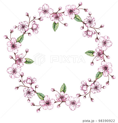 Watercolor cherry frame on a white background 98390922