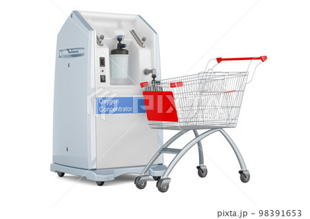 Home Oxygen Concentrator with shopping cart, 3D rendering 98391653
