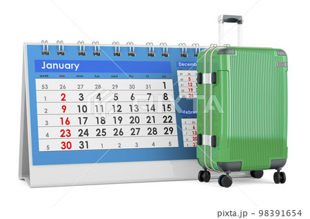 Luggage with desk calendar, 3D rendering 98391654