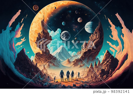 宇宙をモチーフにした幻想的なイラストのイラスト素材 [98392141] - PIXTA
