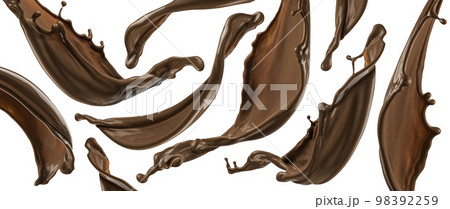 Chocolate splashes isolated on white background Chocolate splashes isolated on white background 98392259