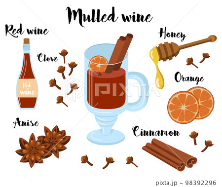 kitchen poster with a recipe for mulled wine. Vector illustration on a white background 98392296
