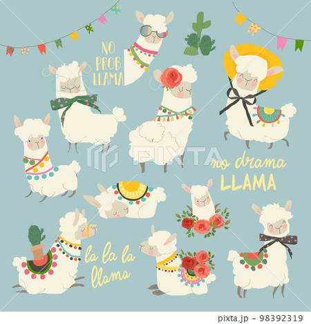 Cute Llamas with funny Quotes. Funny Characters Cute Llamas with funny Quotes. Funny Characters 98392319
