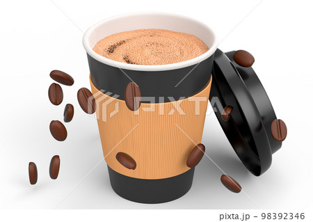 Paper coffee cup with coffee bean for cappuccino, americano, espresso on white Paper coffee cup with coffee bean for cappuccino, americano, espresso on white 98392346