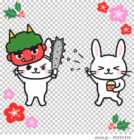 Ingredients for Setsubun: Rabbit demon and sowing beans with a club Ingredients for Setsubun: Rabbit demon and sowing beans with a club 98392436