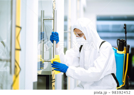 Cleaning and disinfection of office to prevent COVID-19. Prevention of spreading pneumonia virus. 98392452