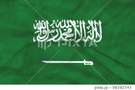 Realistic flag. Saudi Arabia flag blowing in the wind. Background silk texture. Illustration. Realistic flag. Saudi Arabia flag blowing in the wind. Background silk texture. Illustration. 98392543