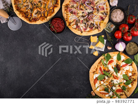 Assortment of various types of Italian pizza Assortment of various types of Italian pizza 98392771