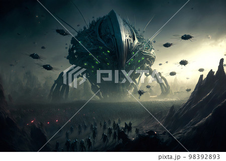 Futuristic battle versus the mothership AI generative	 98392893