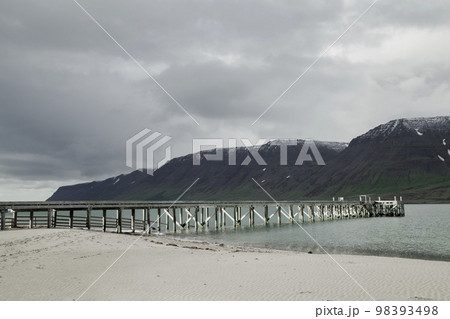 West fjord Pier wood bridge in Iceland  98393498