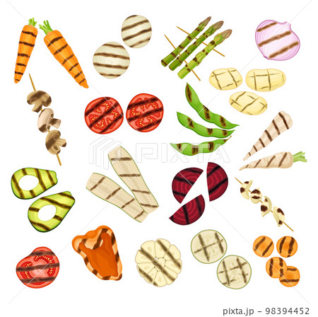 Grilled Different Vegetables as Picnic Dinner Big Vector Set 98394452