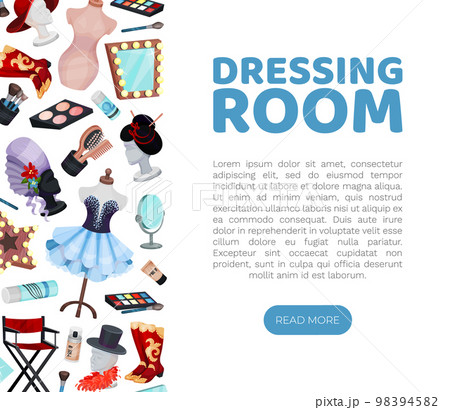Dressing Room Banner Design with Stage Costume and Makeup Vector Template Dressing Room Banner Design with Stage Costume and Makeup Vector Template 98394582